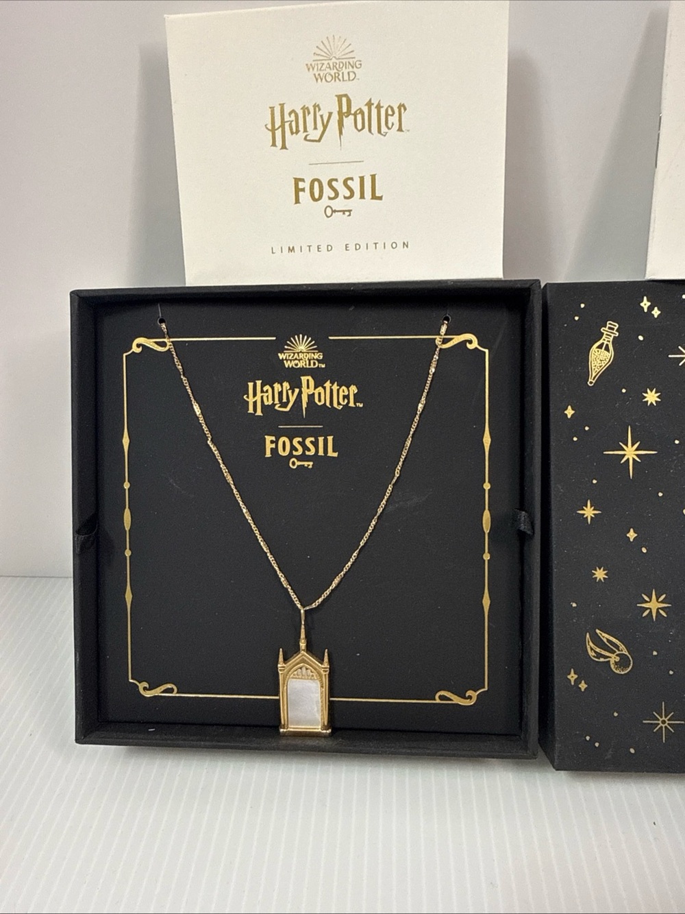 Fossil Gold-Tone Mirror Pendant Necklace with White Center